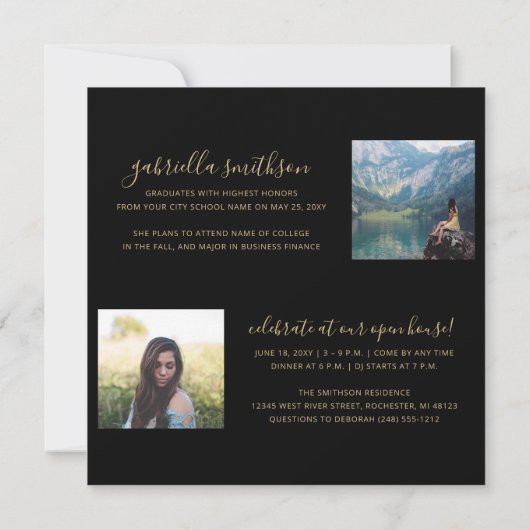 Black Gold Afstuderen Open House Square Announcem Aankondiging (Achterkant)