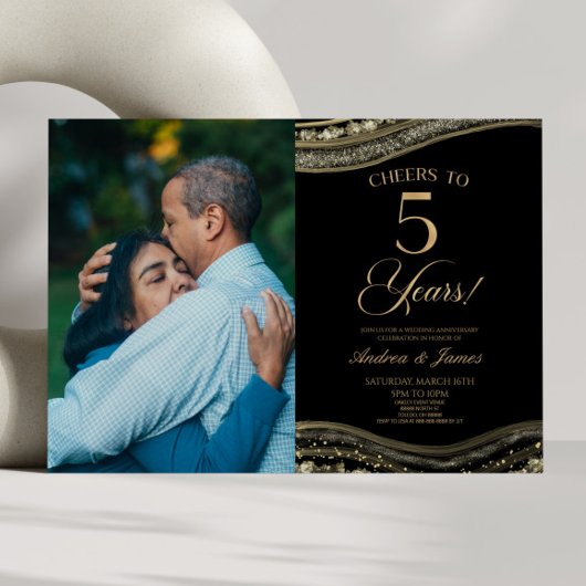 Black Gold Agaat 5e bruiloft Jubileum Party Kaart