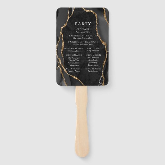 Black & Gold Agaat huwelijksprogramma Handwaaier (Achterkant)