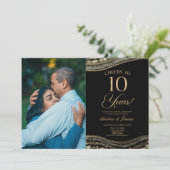 Black Gold Agate 10th Wedding Anniversary Party Kaart (Staand voorkant)