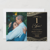 Black Gold Agate 1st Wedding Anniversary Party Kaart (Voorkant)