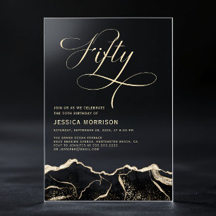 Black Gold Agate 50e Vijftig Verjaardagsfeest Acryl Uitnodigingen