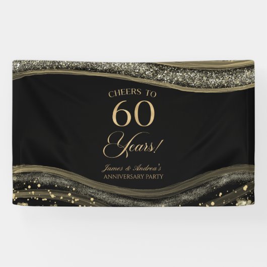 Black Gold Agate 60th Wedding Anniversary Party Spandoek (Horizontaal)