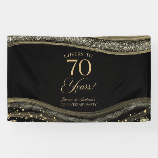 Black Gold Agate 70th Wedding Anniversary Party Spandoek (Horizontaal)