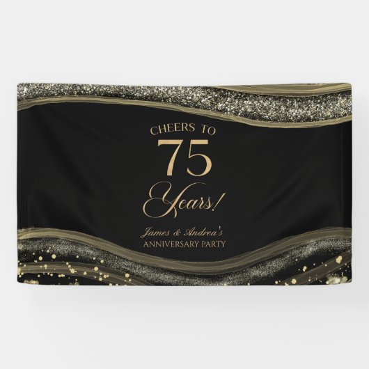 Black Gold Agate 75th Wedding Anniversary Party Spandoek (Horizontaal)