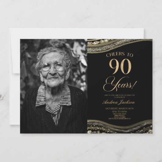 Black Gold Agate Afbeelding 90e verjaardagsfeestje Kaart (Voorkant)