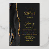 Black Gold Agate Dark Modern Wedding Folie Uitnodiging (Voorkant)