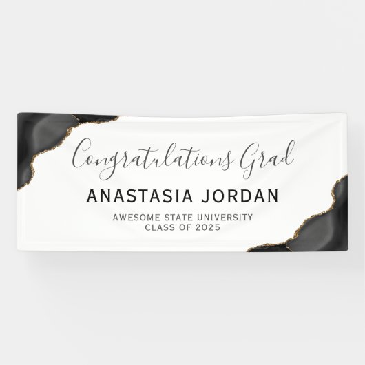 Black Gold Agate Gefeliciteerd Afstuderen Spandoek (Horizontaal)