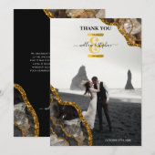 Black & Gold Agate Geode Glitter Weddenfoto Bedankkaart (Voorkant / Achterkant)