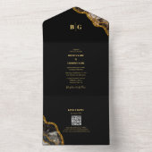 Black & Gold Agate Geode Glitter Wedding All In One Uitnodiging (Binnen)