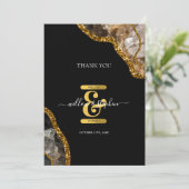 Black & Gold Agate Geode Glitter Wedding Bedankkaart (Staand voorkant)