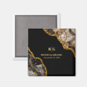 Black & Gold Agate Geode Glitter Wedding Favor Magneet (Voorkant / Achterkant)