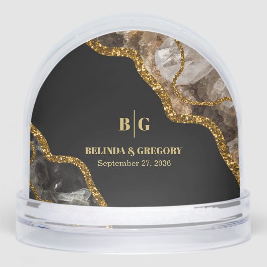 Black & Gold Agate Geode Glitter Wedding Favor Sneeuwbol (Voorkant)