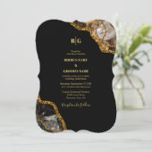 Black & Gold Agate Geode Glitter Wedding Kaart (Staand voorkant)