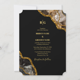 Black & Gold Agate Geode Glitter Wedding Kaart
