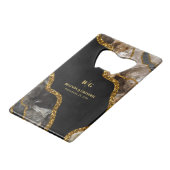 Black & Gold Agate Geode Glitter Wedding  Kredietkaart Flessenopener (Achterkant Gekanteld)