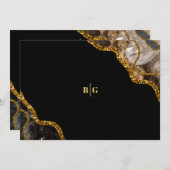 Black & Gold Agate Geode Glitter Wedding Save The Date (Voorkant / Achterkant)