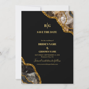 Black & Gold Agate Geode Glitter Wedding Save The Date