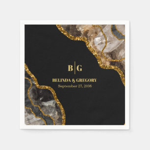 Black & Gold Agate Geode Glitter Wedding Servet
