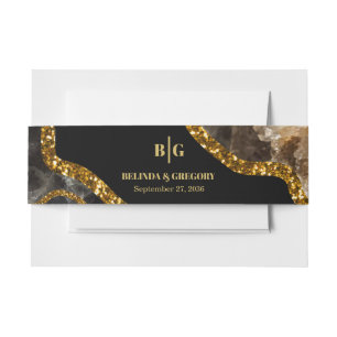 Black & Gold Agate Geode Glitter Wedding Uitnodigingen Wikkel