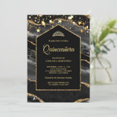 Black Gold Agate Marble Arch Quinceanera Kaart (Staand voorkant)