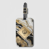 Black Gold Agate Marble Glam Diamond Monogram Bagagelabel (Voorkant (verticaal))