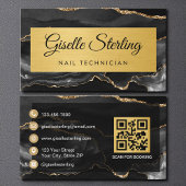Black Gold Agate Nail Technician Glitter QR Code Visitekaartje