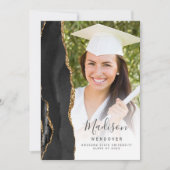 Black Gold Agate Photo Graduation Faire-part (Devant)