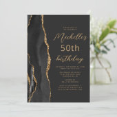 Black Gold Agate Slate Script 50th Birthday Kaart (Staand voorkant)