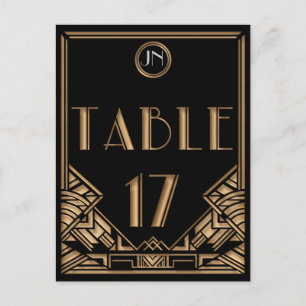 Black Gold Art Deco Gatsby Style Table Number 17 Briefkaart