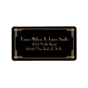 Black Gold Art Deco Great Gatsby-Adresetiketten Etiket