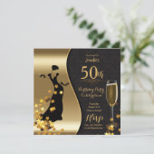 Black & Gold Art Déco Invitation 50e anniversaire (Debout devant)