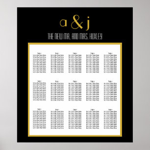 Black Gold Art Deco Wedding Seating Chart 150 Poster