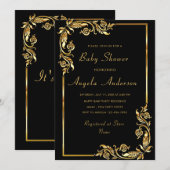 Black Gold Baby Boy Shower Invitation Sjabloon (Voorkant / Achterkant)