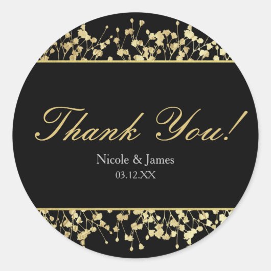 Black & Gold Babys Breath Wedding Stickers (Voorkant)
