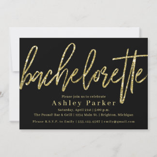 Black Gold Bachelorette Party Invitation Glitter Kaart