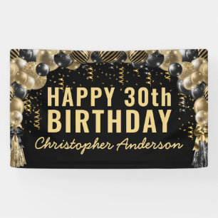 Black Gold Balloon Confetti Happy Birthday Party Spandoek