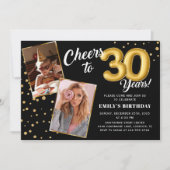Black Gold Balloons 30th Birthday Photo Invitation (Devant)