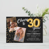 Black Gold Balloons 30th Birthday Photo Invitation (Debout devant)