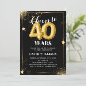 Black Gold Balloons 40th Birthday Party Invitation (Debout devant)