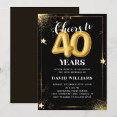 Black Gold Balloons 40th Birthday Party Invitation (Devant / Derrière)