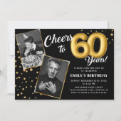 Black Gold Balloons 60th Birthday Photo Invitation (Devant)