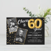 Black Gold Balloons 60th Birthday Photo Invitation (Debout devant)
