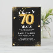 Black Gold Balloons 70th Birthday Party Invitation (Debout devant)