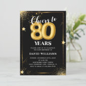Black Gold Balloons 80th Birthday Party Invitation (Debout devant)