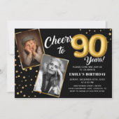Black Gold Balloons 90th Birthday Photo Invitation (Devant)