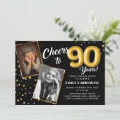 Black Gold Balloons 90th Birthday Photo Invitation (Debout devant)