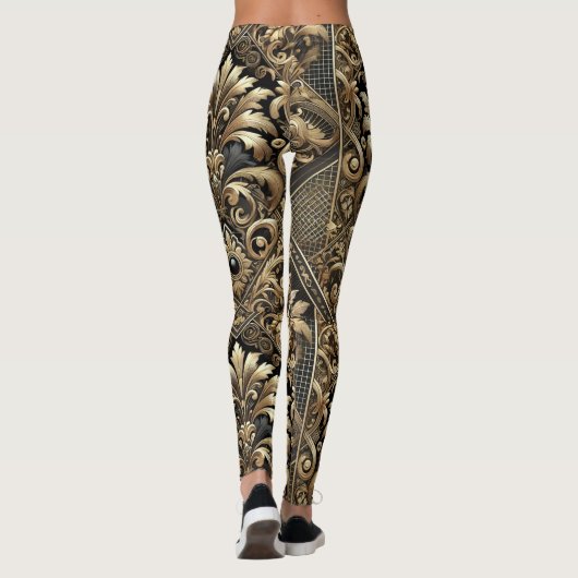 Black & Gold Baroque Luxe Leggings (Dos)