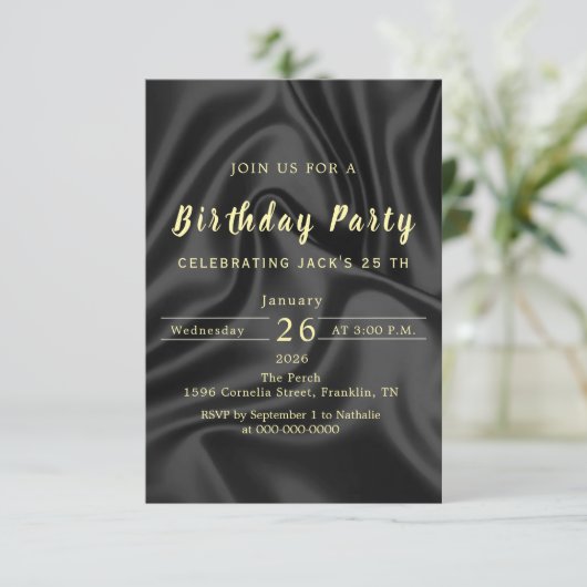 Black & Gold Birthday Invitation (Debout devant)