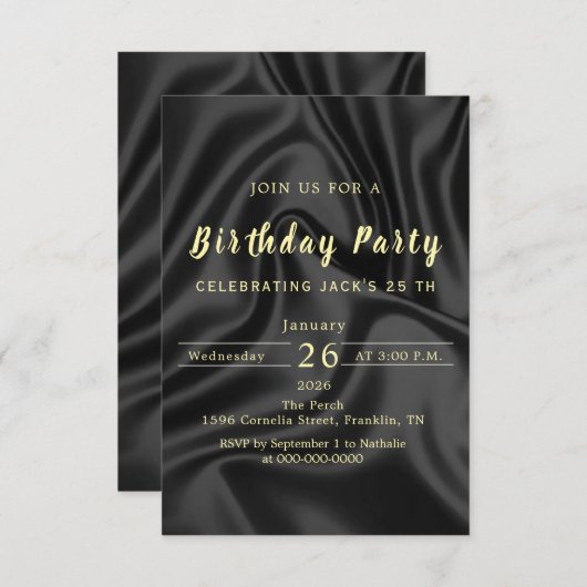 Black & Gold Birthday Invitation (Devant / Derrière)